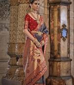 Elora Pure Silk With Jacquard Weaving Faux Banarasi Design With Stone Work Saree For Women Royal Blue  