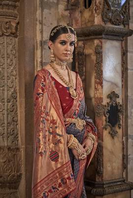 Elora Pure Silk With Jacquard Weaving Faux Banarasi Design With Stone Work Saree For Women Royal Blue   2