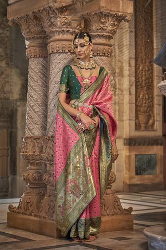 Elora banarasi silk with swarovski work saree for women (pink)