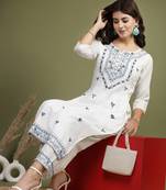 Women white color embroidery kurta palazzo set