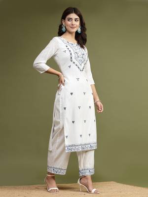 Women white color embroidery kurta palazzo set 2
