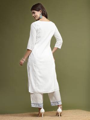 Women white color embroidery kurta palazzo set 3