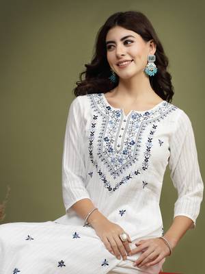 Women white color embroidery kurta palazzo set 4