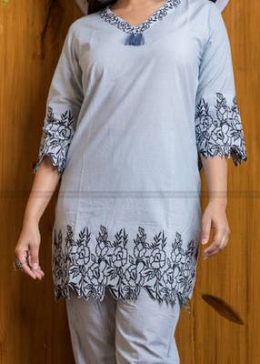 White cord Set short kurti with pant 2