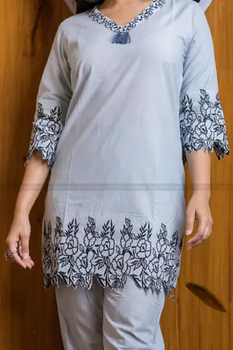 White cord Set short kurti with pant