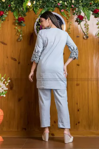 White cord Set short kurti with pant
