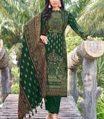 Green pure pashmina digital print unstitched salwar kameez with pashmina shawl print