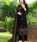 Black pure pashmina digital print unstitched salwar kameez with pashmina shawl print