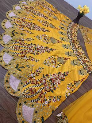 Malay Satin Embroidery Work Wedding, Party Wear Semi-stitched Latest Lehenga Choli With Dupatta 9