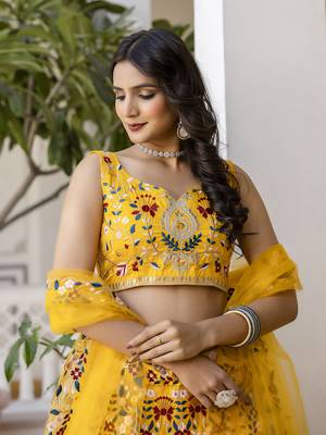 Malay Satin Embroidery Work Wedding, Party Wear Semi-stitched Latest Lehenga Choli With Dupatta 10