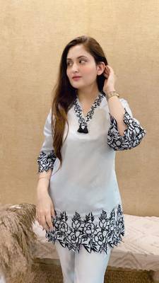 White cord Set short kurti with pant 4