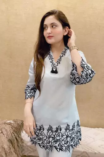 White cord Set short kurti with pant