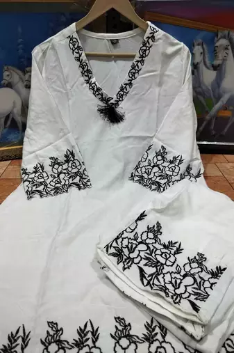 White cord Set short kurti with pant