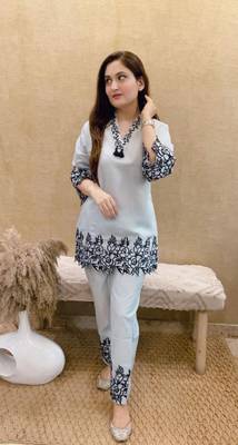 White cord Set short kurti with pant 6