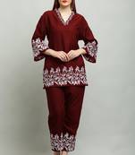 Wine cord Set short kurti with pant