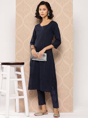  blue floral straight kurta 5