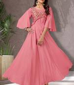 Embroidered pink color rayon long kurti