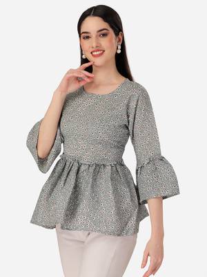 Trendy designer grey color printed crepe fabric stylish tunic 1