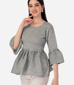 Trendy designer grey color printed crepe fabric stylish tunic