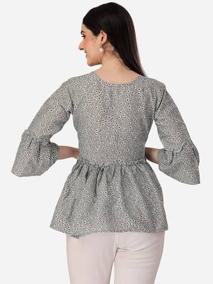 Trendy designer grey color printed crepe fabric stylish tunic 2
