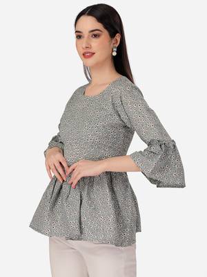 Trendy designer grey color printed crepe fabric stylish tunic 3