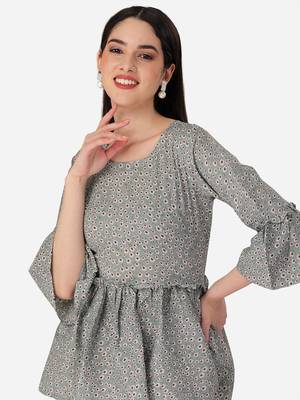 Trendy designer grey color printed crepe fabric stylish tunic 4