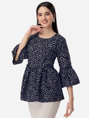 Trendy designer navy blue color printed crepe fabric stylish tunic 1