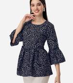 Trendy designer navy blue color printed crepe fabric stylish tunic