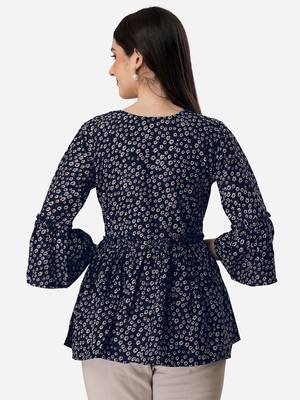 Trendy designer navy blue color printed crepe fabric stylish tunic 2
