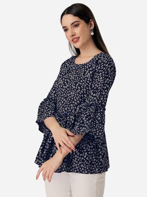 Trendy designer navy blue color printed crepe fabric stylish tunic 3
