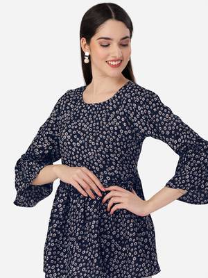 Trendy designer navy blue color printed crepe fabric stylish tunic 4