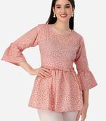 Trendy designer peach color printed crepe fabric stylish tunic