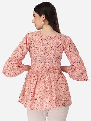 Trendy designer peach color printed crepe fabric stylish tunic 2