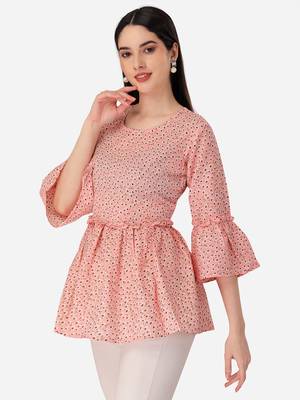 Trendy designer peach color printed crepe fabric stylish tunic 3