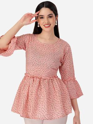 Trendy designer peach color printed crepe fabric stylish tunic 4