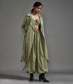 Green safari cargo trench set