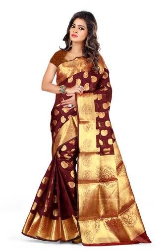 Silk Land  Maroon   Woven Design Faux Banarasi Silk Saree 