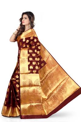 Silk Land  Maroon   Woven Design Faux Banarasi Silk Saree  2