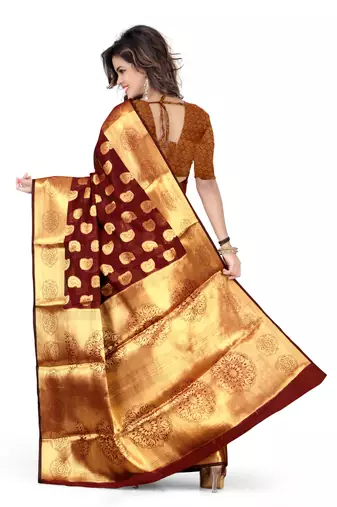 Silk Land  Maroon   Woven Design Faux Banarasi Silk Saree 