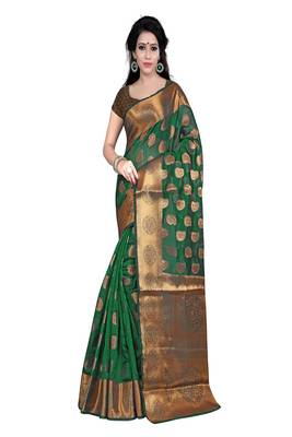 Silk Land  green   woven design banarasi silk saree  1