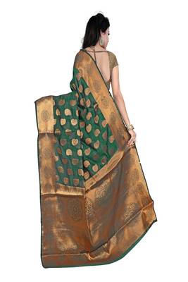 Silk Land  green   woven design banarasi silk saree  3