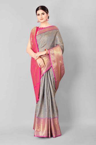 Silk Land  Grey   Woven Design Silk Blend Saree 