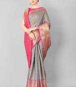Silk Land  Grey   Woven Design Silk Blend Saree 