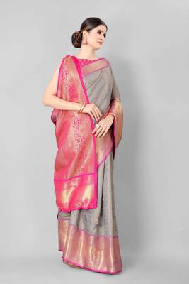 Silk Land  Grey   Woven Design Silk Blend Saree  2