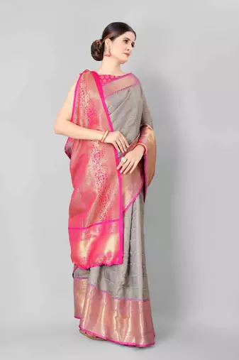 Silk Land  Grey   Woven Design Silk Blend Saree 