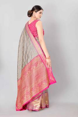 Silk Land  Grey   Woven Design Silk Blend Saree  3