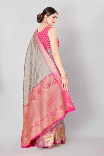 Silk Land  Grey   Woven Design Silk Blend Saree 