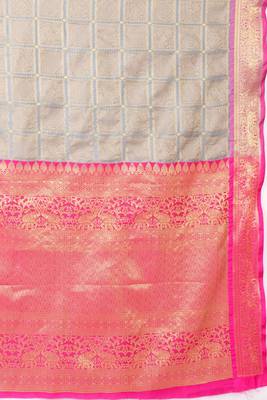 Silk Land  Grey   Woven Design Silk Blend Saree  5