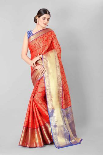 Silk Land  Red   Woven Design Faux Banarasi Silk Saree 