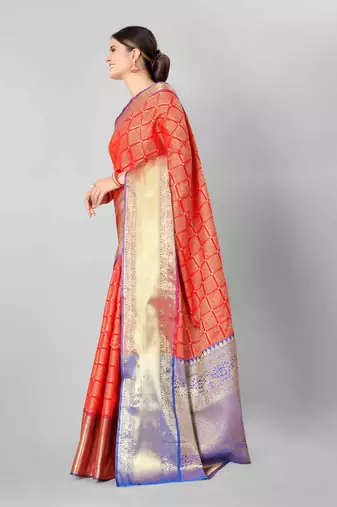 Silk Land  Red   Woven Design Faux Banarasi Silk Saree 